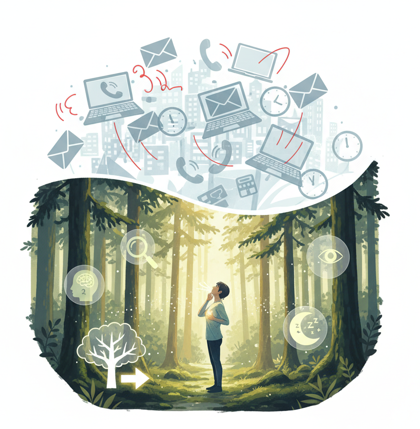 Japanese forest path for shinrin-yoku forest bathing