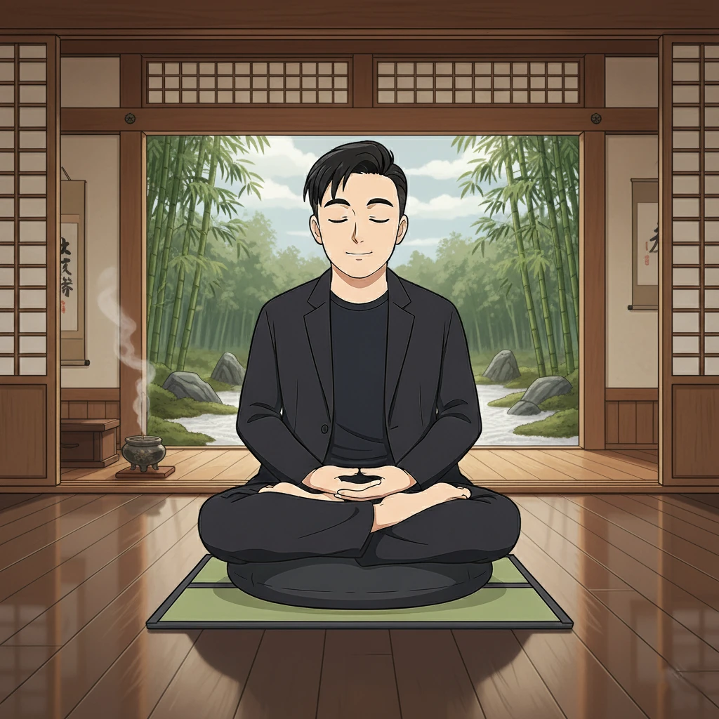 Temple hall with tatami mats and peaceful atmosphere for zazen meditation